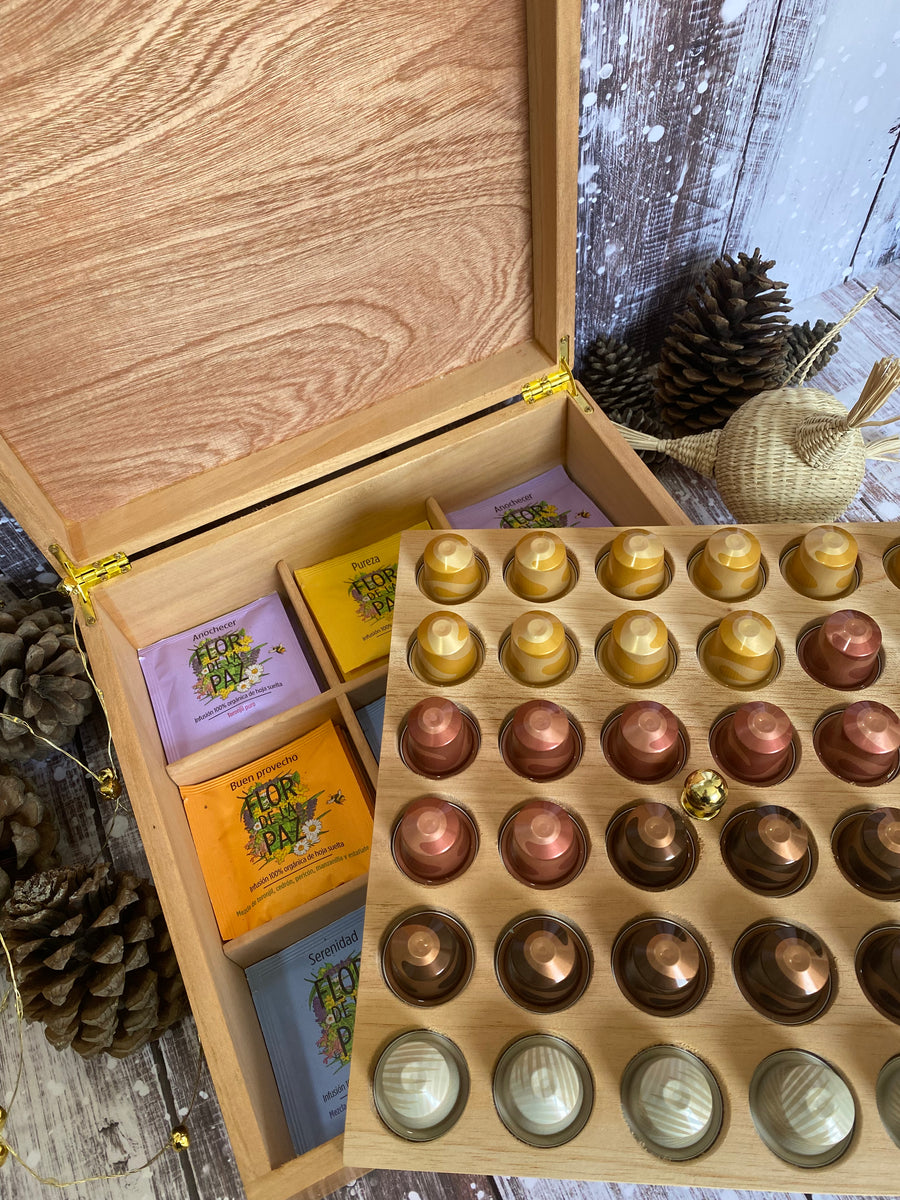 Caja de marquetería para té y café