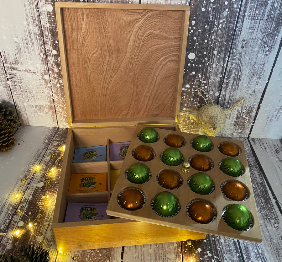 Caja de marquetería para té y café