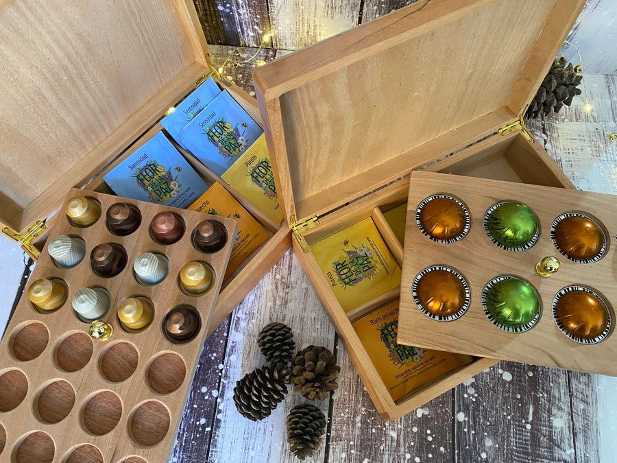 Caja de marquetería para té y café