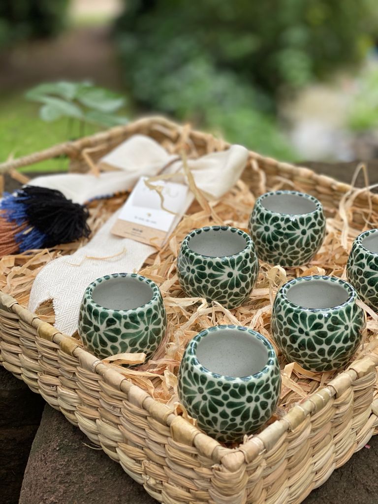 Set de vaso mezcalero de Talavera